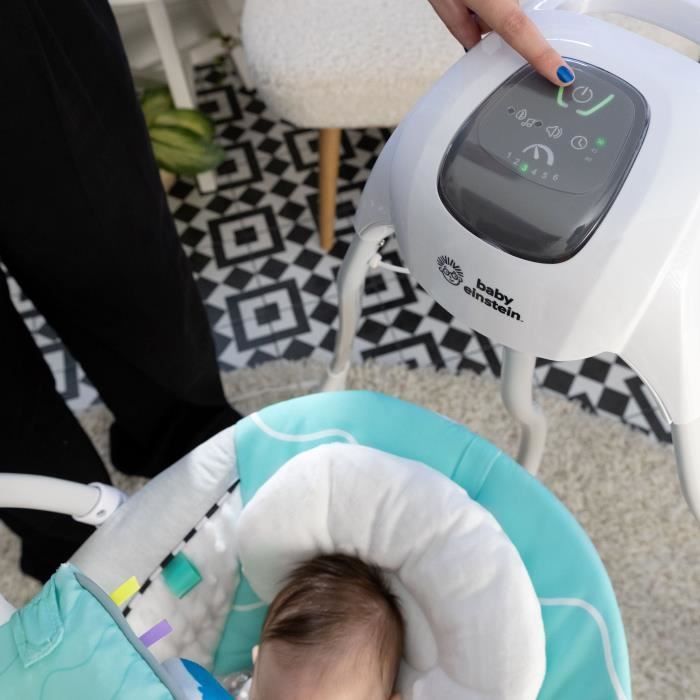 Altalena BABY EINSTEIN Ocean Explorers, leggera e compatta, sedile girevole a 180, giochi inclusi, modello Curious Comfort