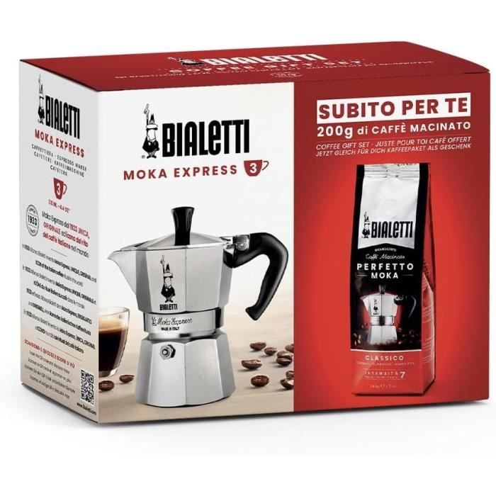 Caffettiera Italiana + 1 Caffè Perfetto Moka Classico - BIALETTI - MOKA - 3 tazze - 0,30 L - Confezione da 250 g - Argento