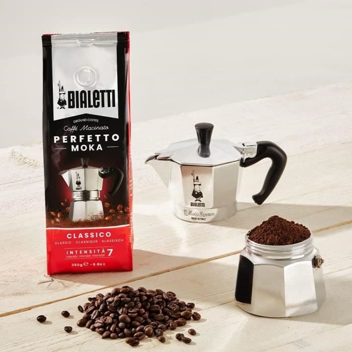 Caffettiera Italiana + 1 Caffè Perfetto Moka Classico - BIALETTI - MOKA - 6 tazze - 0,30 L - Confezione da 250 g - Argento
