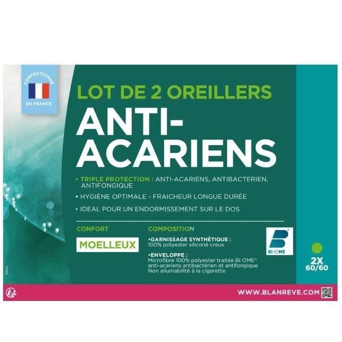 BLANREVE Set di 2 cuscini a tripla protezione - 60 x 60 cm - Bianco