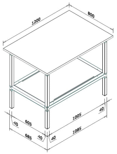 Banco da lavoro per magazzino con struttura metallica cm. 120x80x93h