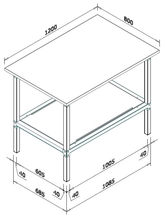 Banco da lavoro per magazzino con struttura metallica cm. 120x80x93h