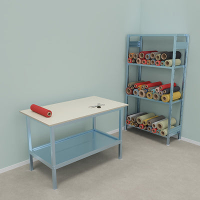 Banco lavoro metallico con piano in nobilitato superiore cm. 140x80x93h