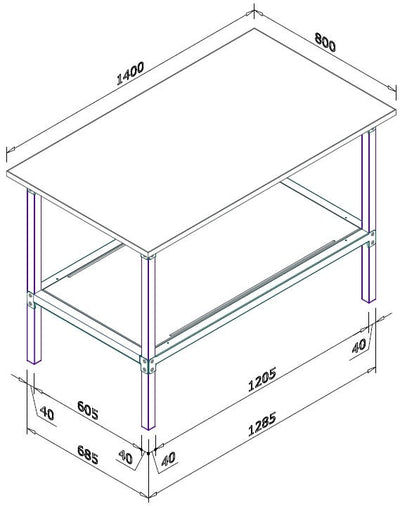 Banco lavoro metallico con piano in nobilitato superiore cm. 140x80x93h