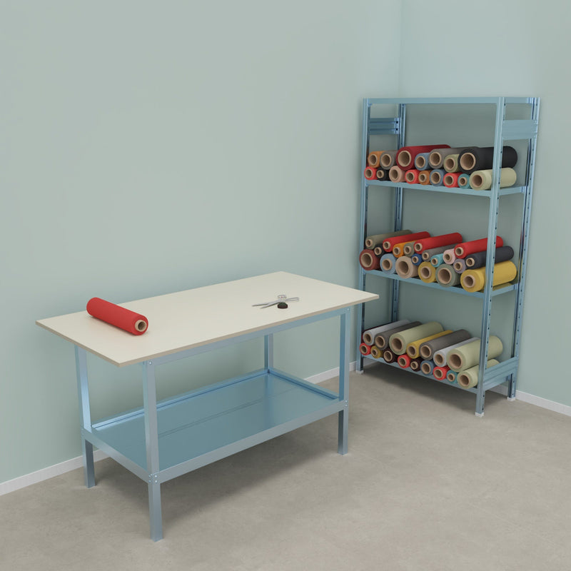 Banco da lavoro con struttura metallica zincata e piano in nobilitato cm. 160x80x93h