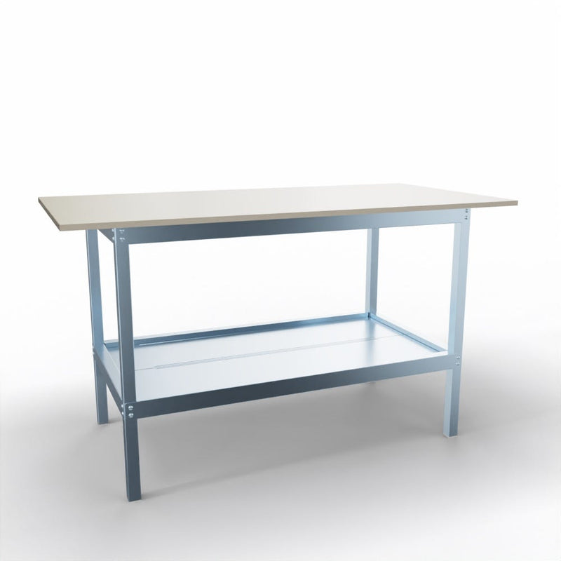 Banco da lavoro con struttura metallica zincata e piano in nobilitato cm. 160x80x93h