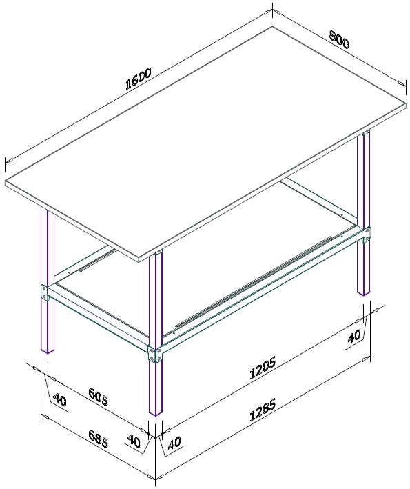 Banco da lavoro con struttura metallica zincata e piano in nobilitato cm. 160x80x93h