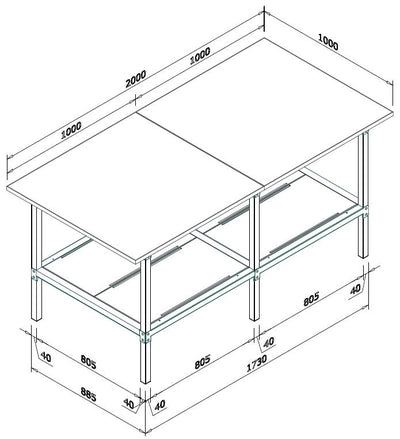 Banco lavoro con piano inferiore metallico e struttura di metallo zincato cm. 200x100x93h