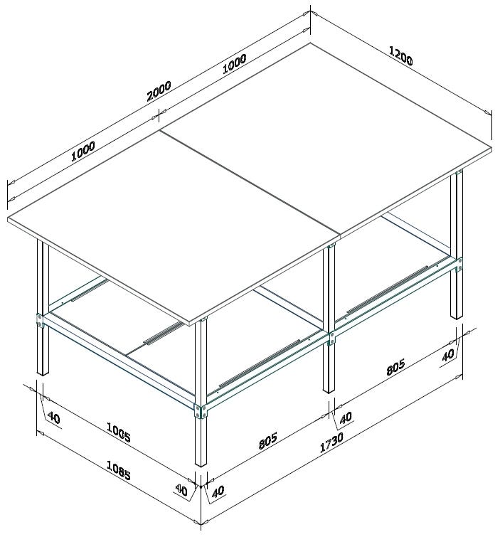 Banco lavoro da magazzino industria cm. 200x120x93h