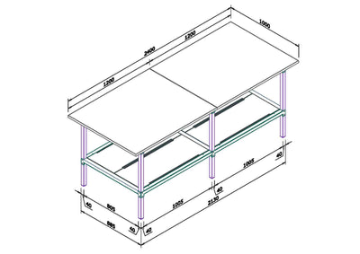 Banco per lavoro da magazzino in metallo e piano di legno cm. 240x100x93h