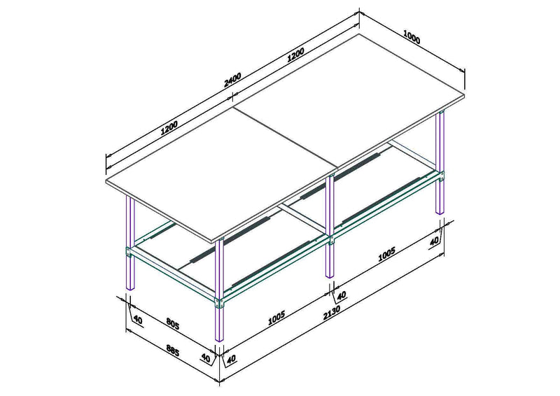 Banco per lavoro da magazzino in metallo e piano di legno cm. 240x100x93h