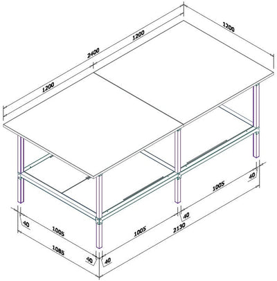 Banco lavoro di metallo con piano di legno per magazzino cm. 240x120x93h