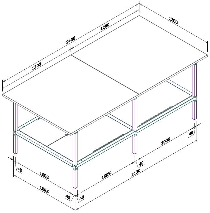Banco lavoro di metallo con piano di legno per magazzino cm. 240x120x93h