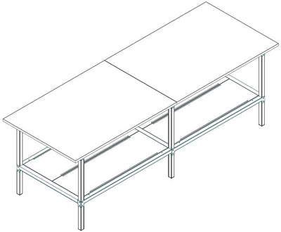 Banco lavoro fisso o su ruote con cassetto metallico e piano inferiore di metallo cm. 280x100x93h