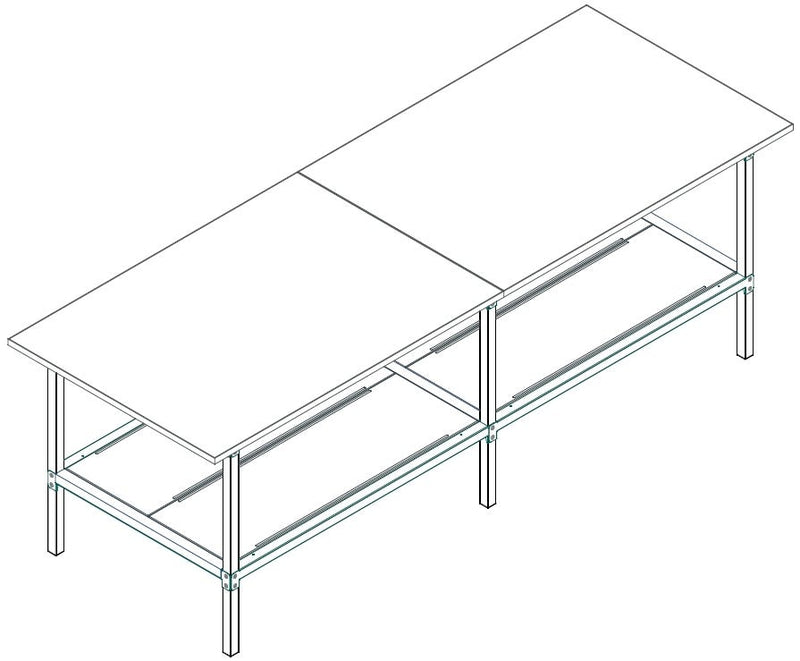 Banco lavoro fisso o su ruote con cassetto metallico e piano inferiore di metallo cm. 280x100x93h