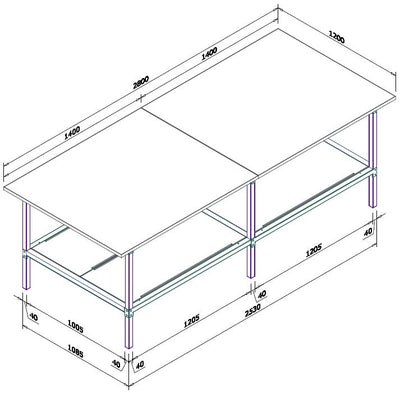 Banco per lavoro con struttura di metallo zincata e piano in nobilitato cm. 280x120x93h