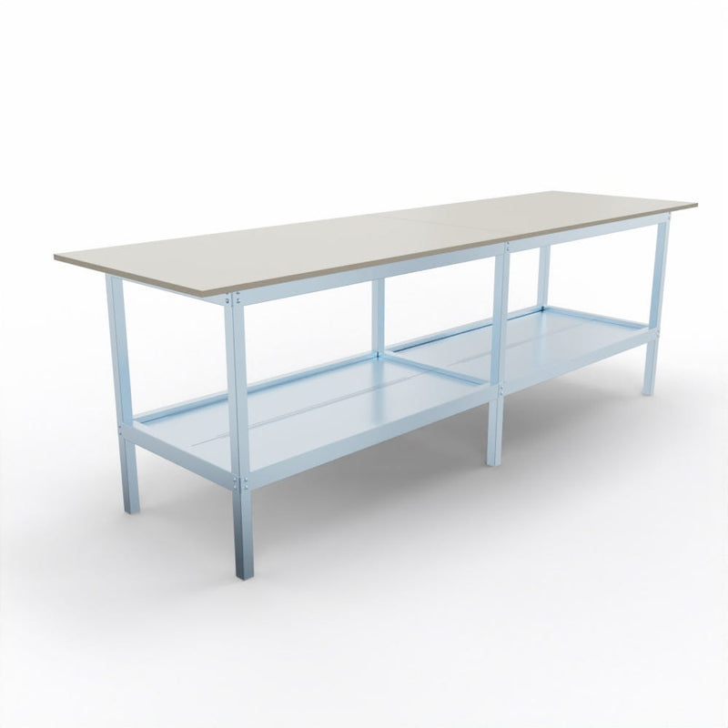 Banco per lavoro di metallo zincato con piano nobilitato cm. 280x80x93h