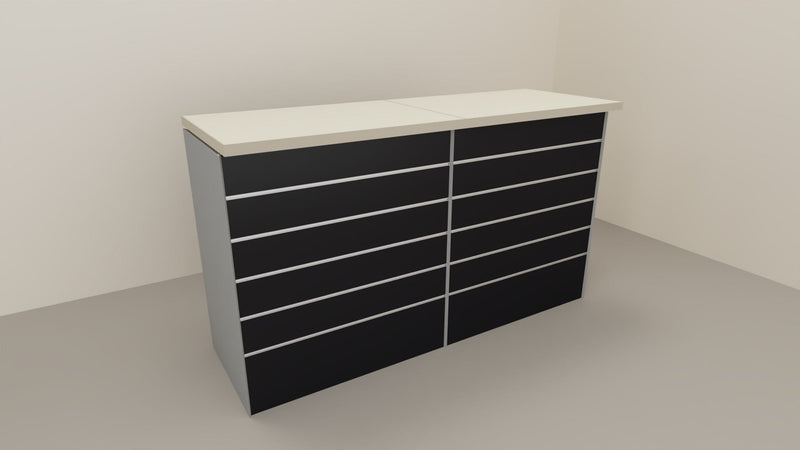 Banco cassa espositivo da negozio con pannello dogato in vari colori cm. 184x64x106h