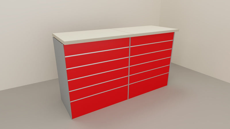 Banco cassa espositivo da negozio con pannello dogato in vari colori cm. 184x64x106h