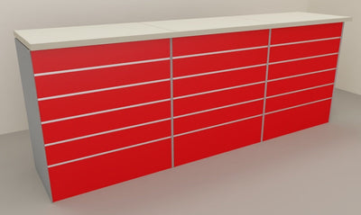 Bancone vendita per negozio con pannello dogato anteriore cm. 276x64x106h