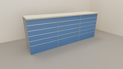 Bancone vendita per negozio con pannello dogato anteriore cm. 276x64x106h