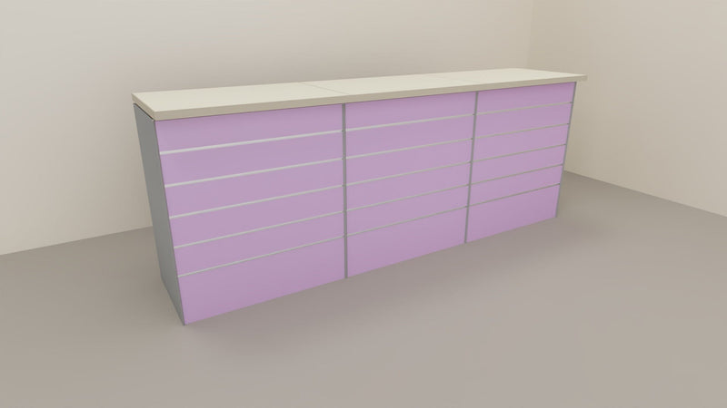 Bancone vendita per negozio con pannello dogato anteriore cm. 276x64x106h