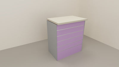 Banco vendita angolare con pannello dogato frontale da negozio abbigliamento cm. 312x156x106h