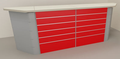 Bancone vendita dritto per negozio con pannello dogato frontale cm. 312x64x106h