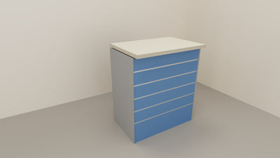 Bancone vendita dritto per negozio con pannello dogato frontale cm. 312x64x106h