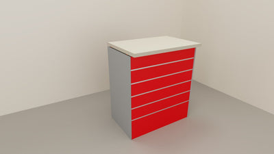 Bancone vendita dritto per negozio con pannello dogato frontale cm. 312x64x106h