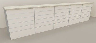 Banco vendita da esposizione con pannello dogato verniciato cm. 460x64x106h