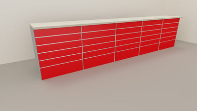 Banco vendita da esposizione con pannello dogato verniciato cm. 460x64x106h