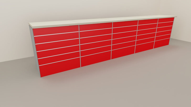 Banco vendita da esposizione con pannello dogato verniciato cm. 460x64x106h