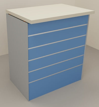 Banco vendita per negozio in metallo con pannello dogato frontale cm. 92x64x106h