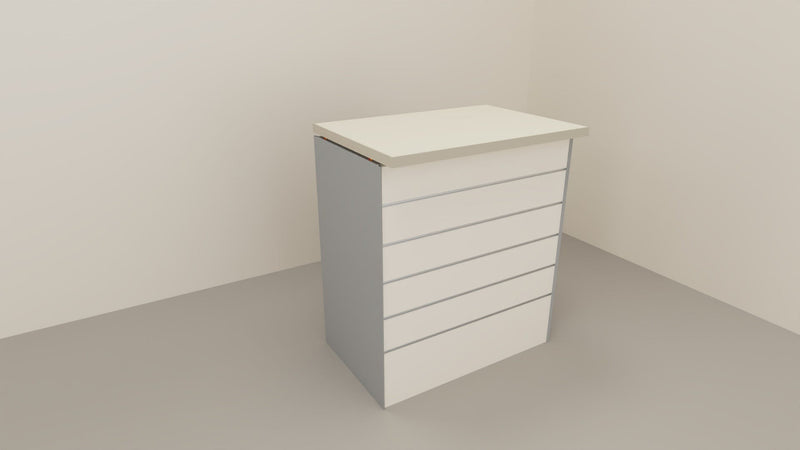 Banco vendita per negozio in metallo con pannello dogato frontale cm. 92x64x106h