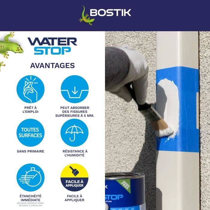 Membrana impermeabilizzante - BOSTIK - Waterstop - Riparazione perdite - Vaso da 1 kg - Grigio