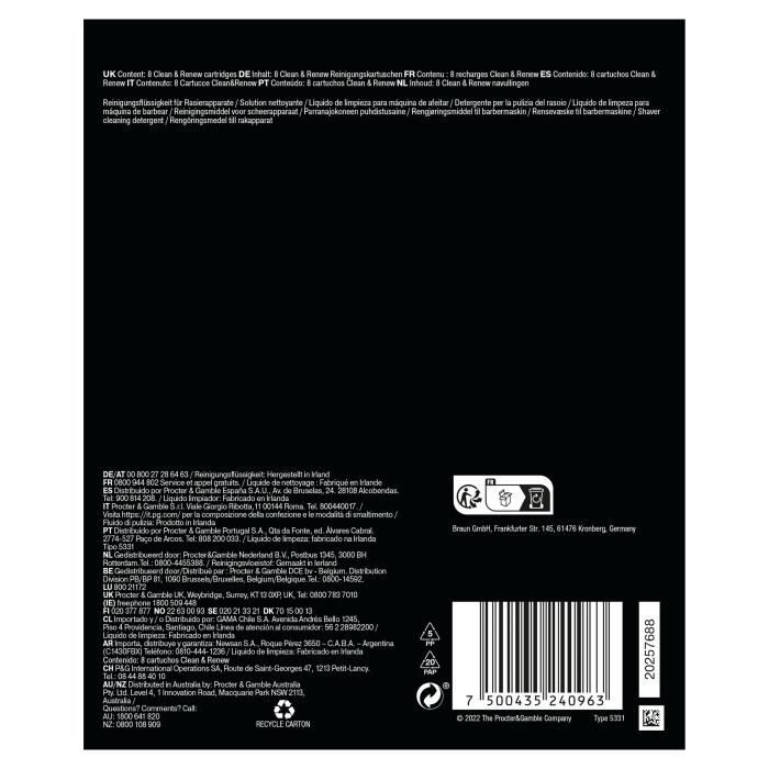Cartuccia di pulizia - BRAUN - CCR8-LOTION 3in1 ShaverCare - Per stazione SmartCare - Confezione da 8