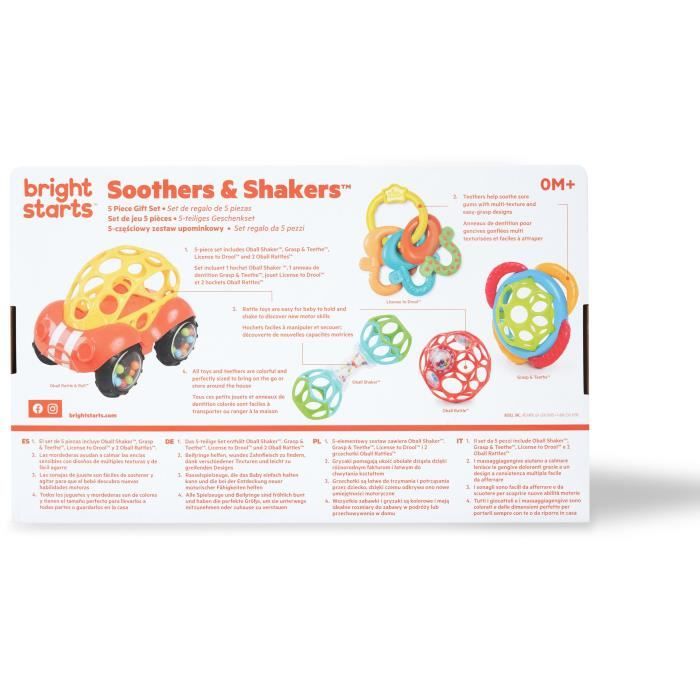 Bright inizia un set di anelli di hochet e dentizione oball, 5 camere, senza BPA, 0-24 mesi