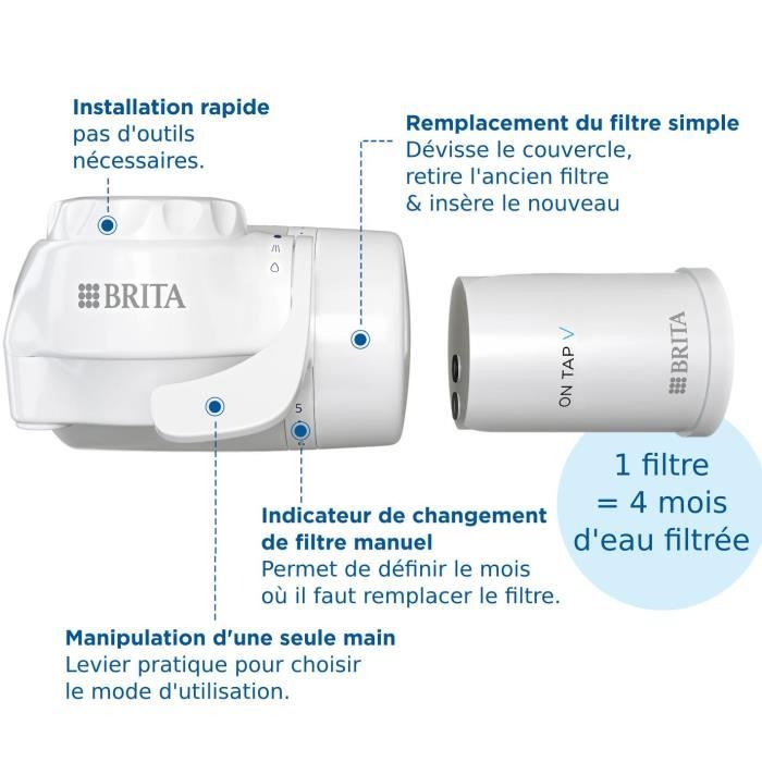 Sistema di filtrazione per rubinetteria - BRITA - ON TAP V - 600 L di acqua filtrata / 4 mesi - 3 modalità di utilizzo - 5 adattatori inclusi
