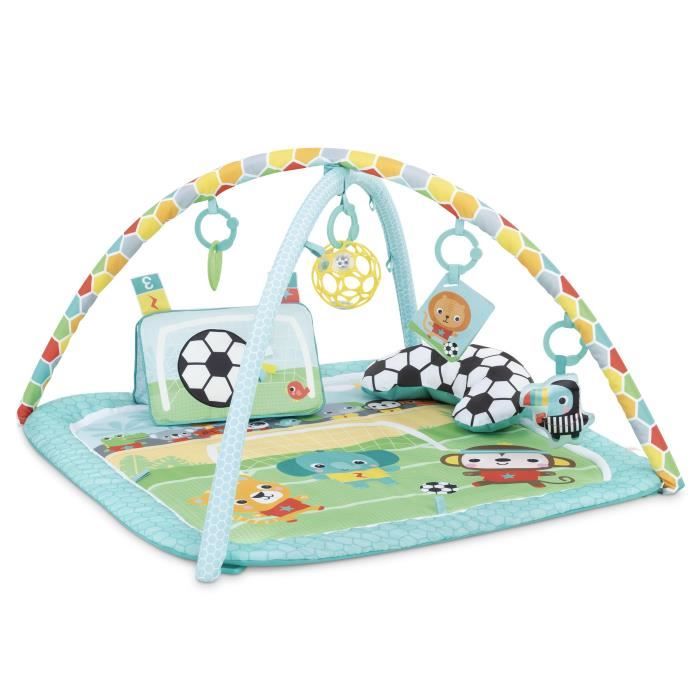 BRIGHT STARTS Tappetino per attività di Calcio, Arco da Gioco con Oball Rimovibili, Musica e Luci, Dimensioni: 47 x 74 x 74 cm