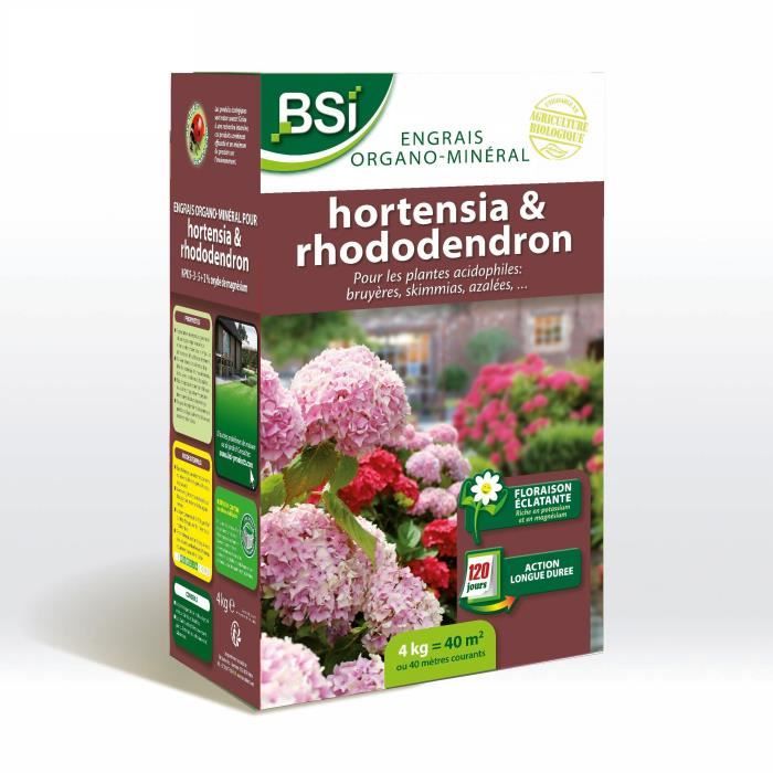 BSI - Concime per ortensie/rododendri - Per tutte le ortensie/rododendri - Azione a lunga durata - 4kg - Fino a 40 m - UAB
