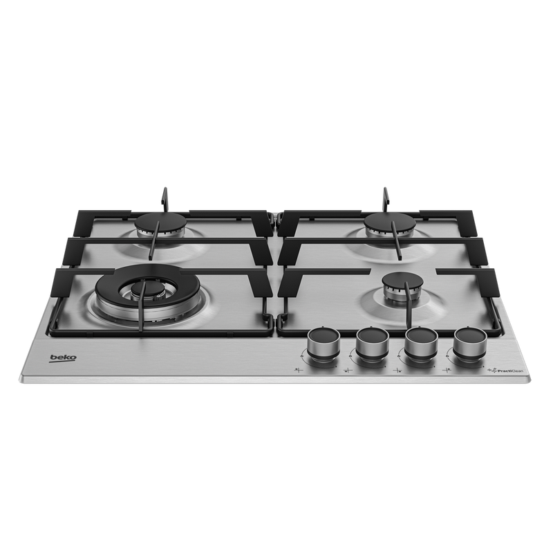 Beko hiaw64224sxe piano cottura a gas 60 cm con comandi frontali 3 bruciatori e 1 wok colore inox