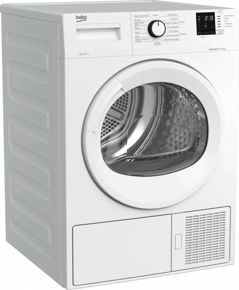 Beko Asciugatrice DRX823N 8 Kg Classe E (Ex Classe A++) con Pompa di calore Profondità 57 cm EcoGentle AquaWave