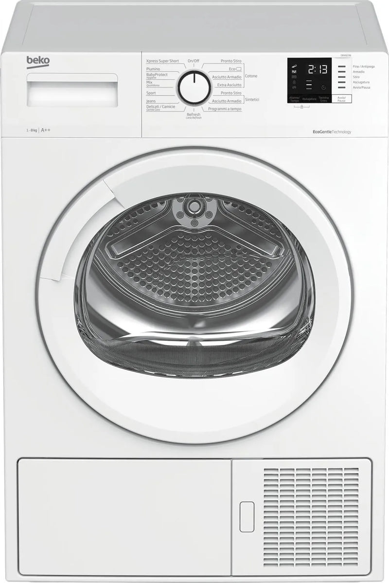 Beko Asciugatrice DRX823N 8 Kg Classe E (Ex Classe A++) con Pompa di calore Profondità 57 cm EcoGentle AquaWave