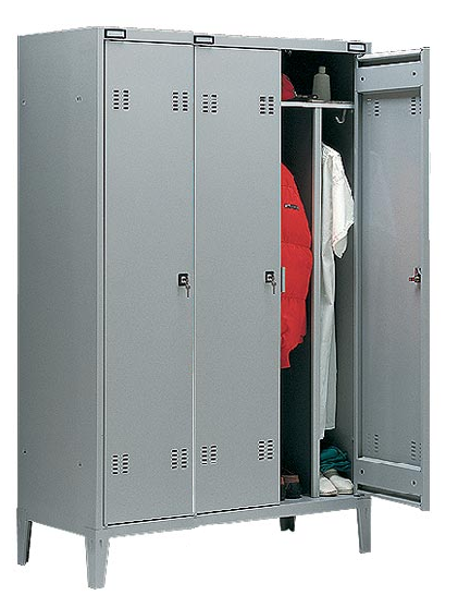 Armadio spogliatoio di metallo monoblocco con tramezza sporco/pulito a 3 posti cm. 117x47x180h