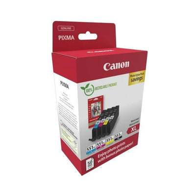 Cartucce d'inchiostro multipack + pack carta fotografica - CANON - CLI-551XL Nero/Ciano/Magenta/Giallo - Alta resa