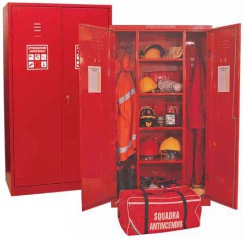 Armadio metallico con 2 vani laterali e 4 ripiani per dispositivi di protezione individuale cm. 100x45x180h