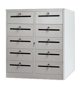 Cartelliera bassa metallica a 10 caselle con feritoia per ufficio cm. 90x35x106h