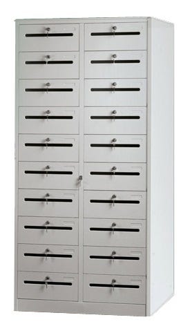 Cartelliera verniciata a 20 cassetti con feritoia per ufficio cm. 90x35x200h