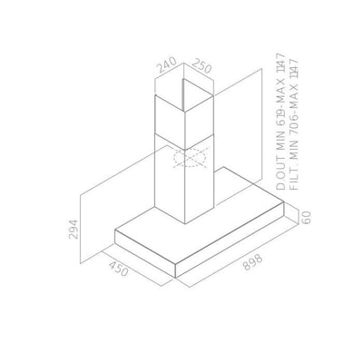 Cappa decorativa in acciaio inox CONTINENTAL EDISON CEHD9058S - 90 cm